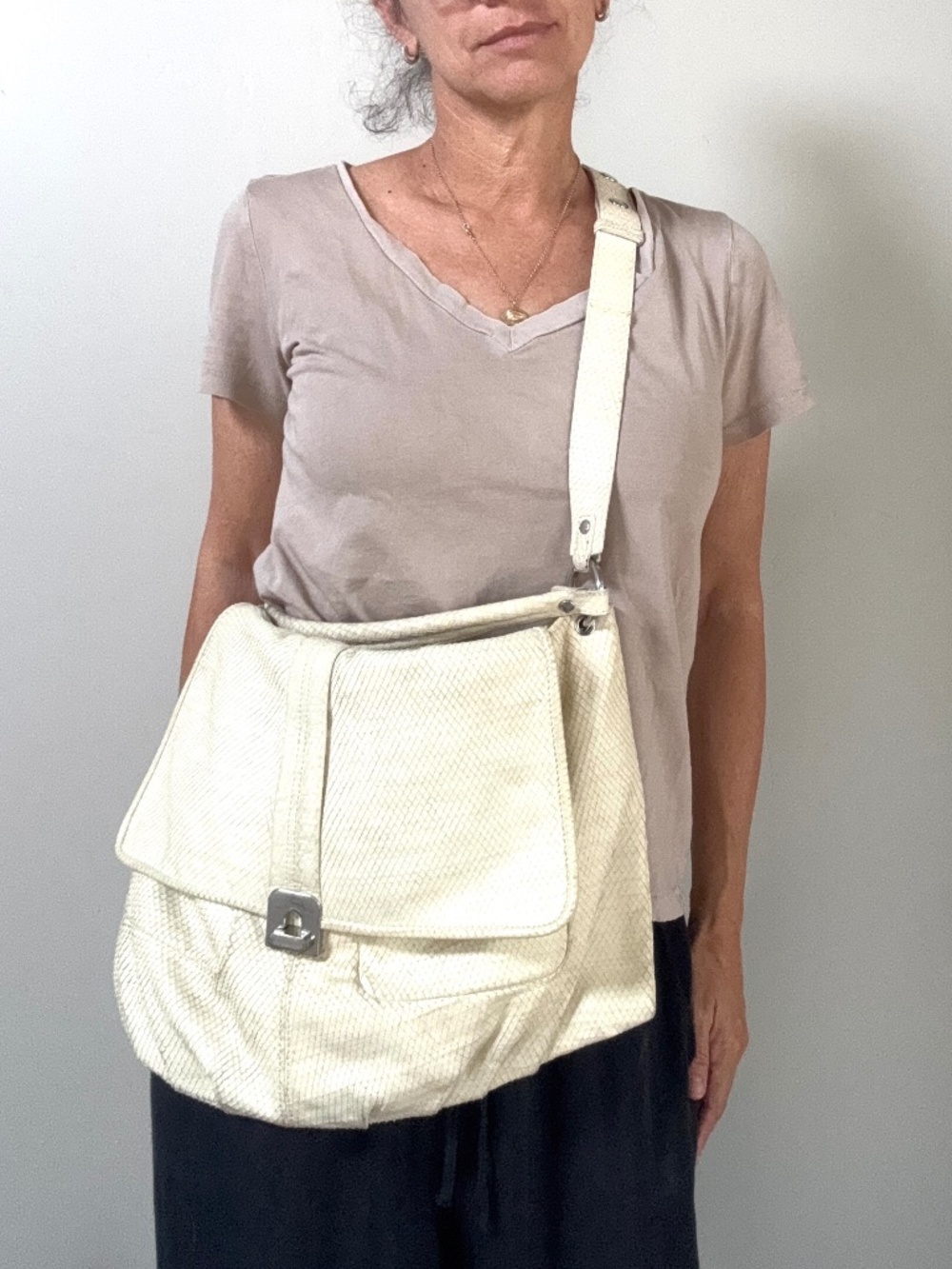 Kooba Taupe Snake-Skin Hobo Slouchy Purse Textured Shoulder Bag